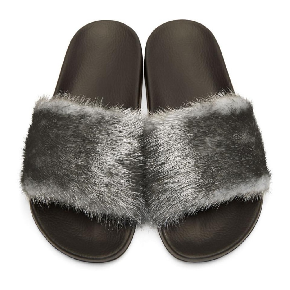 Logo GIVENCHY Mink Fur Gray Silver Slide EU37 US 6